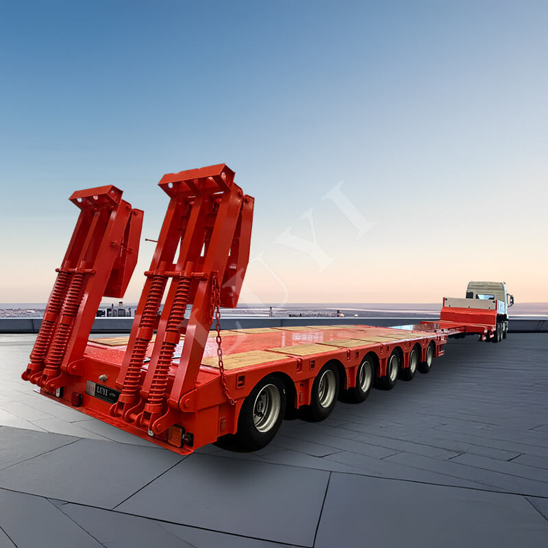 6-akselinen perävaunu, 80 tonnia, 100 tonnia, 120 tonnin hanhenkaula, sisään vedettävä matala perävaunu 6-akselinen perävaunu, 80 tonnia, 100 tonnia, 120 tonnin hanhenkaula, sisään vedettävä matala perävaunu