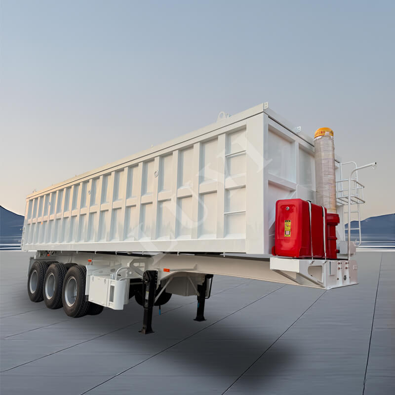 Kolmen akselin suorakaiteen muotoinen U-muotoinen 60 tonnin takakippipuoliperävaunu